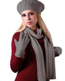Elegant-Wool-Angora-Cable-Knitted-Beret-Scarf-Glove-Set-Grey-0