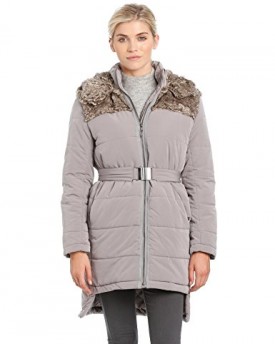 French-Connection-Womens-Juliette-Jacket-Hooded-Quilted-Long-Sleeve-Coat-Grey-Otter-Size-10-0