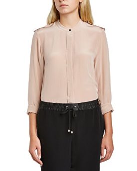 French-Connection-Womens-Super-Silk-Collarless-Shirt-Button-Front-Long-Sleeve-Blouse-Brown-Hazel-Wood-Size-12-0