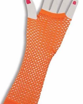 GIRLS-DELUXE-LONG-SHORT-FISHNET-FINGERLESS-GLOVES-FANCY-DRESS-ACCESSORIES-LONG-ORANGE-0