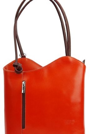 Genuine-Italian-Leather-Orange-with-Brown-Handbag-Shoulder-Bag-or-Back-Pack-LARGER-VERSION-Includes-a-Protective-Dust-Bag-0