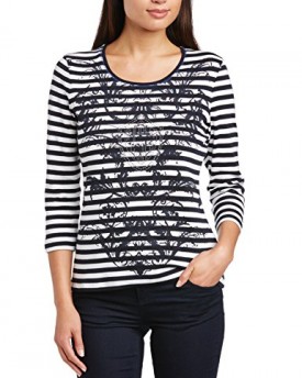 Gerry-Weber-Womens-Motif-Striped-34-Sleeve-Top-Multicoloured-BlueWhite-Size-16-0