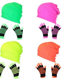 Girls-Cute-Warm-Fashion-Gift-Set-Baggy-Slouch-Retro-Beanie-Hat-3in1-Glove-Green-0