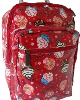 Gossip-Girl-Oilcloth-PVC-Rucksack-Backpack-Bag-Floral-Flower-Polka-Dot-Owl-Skull-Roses-Cupcakes-Red-0