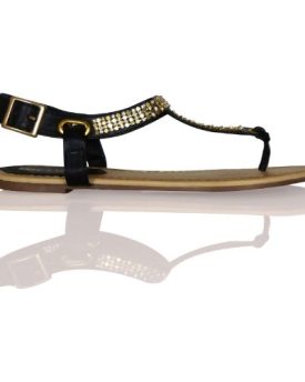 H4I-Womens-Toe-Post-T-Bar-Holiday-Summer-Beach-Sandals-Black-Gold-Size-5-UK-0