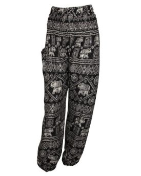 HAREM-TROUSERS-ALADDIN-HIPPIE-PANTS-with-18-DIFFERENT-DESIGNS-Elephant-Black-0