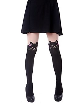 HDE-Womens-Fun-Pattern-Printed-Tattoo-Pantyhose-Stockings-Pink-Ribbon-Neko-Cat-0