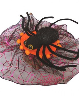 Halloween-Scary-3D-Spider-Fancy-Dress-Fascinator-Veil-Hat-Orange-0