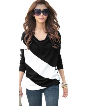 Hee-Grand-Women-Color-Contrasted-Loose-T-Shirt-Long-Sleeve-SM-Black-0