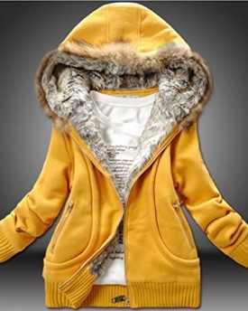 Hengsong-Lady-Sleeves-Warm-Faux-Fur-Lining-Hooded-Outwear-Coat-Casual-Jacket-M-Bust-104cm-Yellow-0