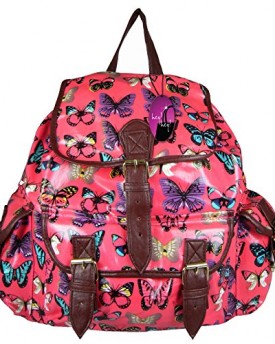 Hey-Hey-Handbags-Ladies-Printed-Backpack-with-Pockets-Butterfly-Pink-Oilcloth-0