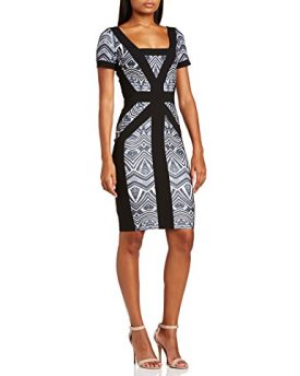 Hybrid-Womens-Leigh-Body-Con-Aztec-Short-Sleeve-Dress-Black-BlackWhite-Size-16-0