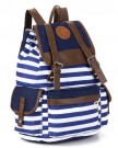 K9Q-Women-Girls-Striped-Canvas-Backpack-Book-Bag-Travel-Rucksack-School-Bag-Shoulder-Bag-Satchels-Shipped-With-Tracking-No-A-Exclusive-Gift-Blue-0