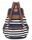 K9Q-Women-Girls-Striped-Canvas-Backpack-Book-Bag-Travel-Rucksack-School-Bag-Shoulder-Bag-Satchels-Shipped-With-Tracking-No-A-Exclusive-Gift-Blue-0-2