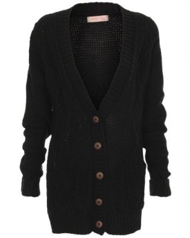 Krisp-Womens-Chunky-Cable-Knit-ribbed-hem-deep-v-neck-Button-Down-Full-sleeve-Cardigan-Knitwear-9602-SM-UK-06-10-Black-0