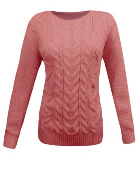 LADIES-CABLE-KNITTED-CREW-ROUND-NECK-LONG-SLEEVE-WOMENS-JUMPER-SWEATER-SIZE-8-14-SM8-10-PINK-0