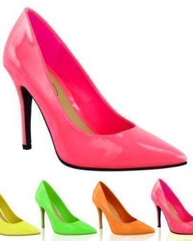LADIES-WOMENS-BRIGHT-FLUORESCENT-NEON-POINTED-TOE-COURT-SHOES-HIGH-HEELS-SIZE-UK-6-Neon-Pink-0