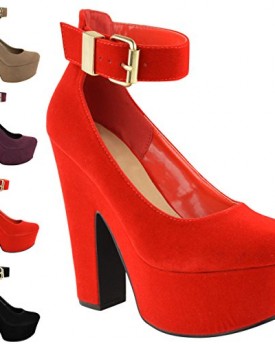 LADIES-WOMENS-CHUNKY-PLATFORM-HIGH-HEEL-ANKLE-STRAP-CUFF-COURT-SHOES-SANDALS-NEW-UK-6-Red-Suede-0