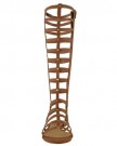 LADIES-WOMENS-CUT-OUT-GLADIATOR-SANDALS-FLAT-KNEE-BOOTS-STRAPPY-SIZE-UK-5-Tan-Faux-Leather-0-1