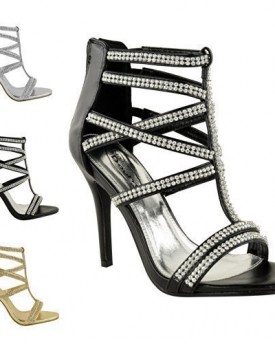 LADIES-WOMENS-DIAMANTE-HIGH-HEEL-SHOES-STRAPPY-PROM-PARTY-BRIDAL-SANDALS-SIZE-UK-6-Black-Faux-Leather-0