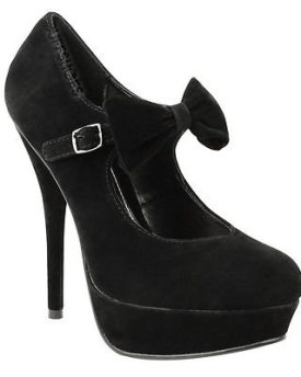 LADIES-WOMENS-HIGH-HEEL-PLATFORM-ANKLE-STRAP-BOW-STILETTO-COURT-SHOES-SIZE-UK-5-EU-38-US-7-Black-Suede-0