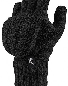 Ladies-23-tog-Thermal-knitted-Heat-Holders-FINGERLESS-Mitten-Cap-Gloves-Black-0