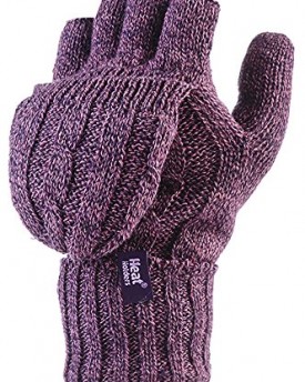 Ladies-23-tog-Thermal-knitted-Heat-Holders-FINGERLESS-Mitten-Cap-Gloves-Purple-0