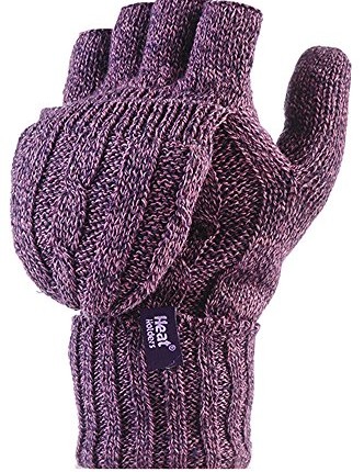 Ladies-23-tog-Thermal-knitted-Heat-Holders-FINGERLESS-Mitten-Cap-Gloves-Purple-0