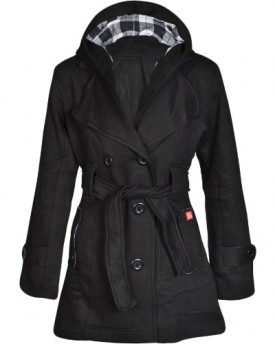 Ladies-Belted-Button-Hood-Jacket-Coat-Womens-8-10-12-14-UK-12-L-BLACK-0