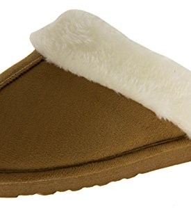 Ladies-Famous-DUNLOP-SARAH-faux-suede-mule-slippers-with-faux-fur-lining-cuff-CHESTNUT-size-6-UK-0
