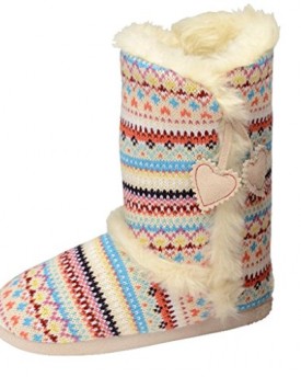 Ladies-Famous-Dunlop-ANNABELLE-Nordic-Bootee-slippers-faux-fur-lining-CREAM-MULTI-sizes-Medium-UK-sizes-5-6-0