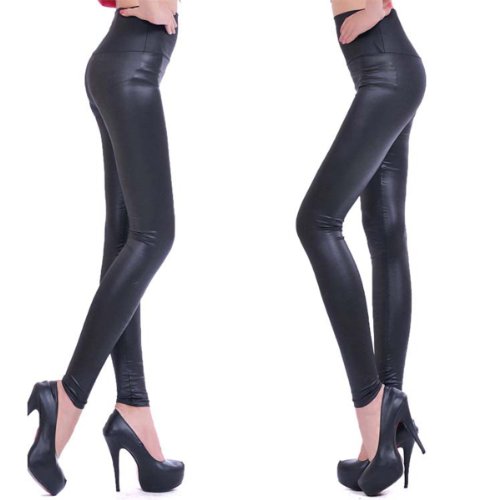 Ladies Faux Leather Fashion Leggings (Medium - Size 10, Matte Black) - Image 3