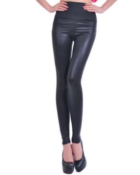 Ladies-Faux-Leather-Fashion-Leggings-Medium-Size-10-Matte-Black-0