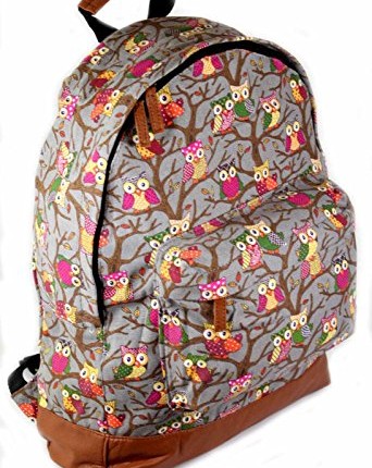 Ladies-Girls-Canvas-Print-Backpack-Bag-Rucksack-Travel-Gym-School-College-A4-OwlGrey-0