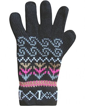 Ladies-Girls-Chunky-Thermal-Knit-Fleece-Lined-Fairisle-Design-Winter-Gloves-Black-0