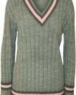 Ladies-Knitted-V-Neck-Cable-Cricket-Jumper-Long-Sleeve-Womens-Striped-Top-Light-Grey-1214-0