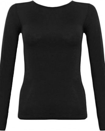 Ladies-Long-Sleeve-T-Shirt-Top-Womens-Black-8-10-0