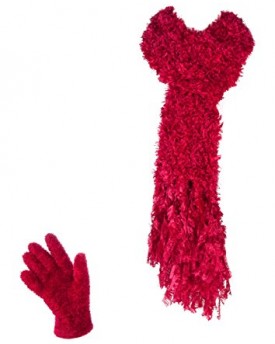 Ladies-Luxury-Matching-Feather-Scarf-Gloves-Set-One-Size-Cranberry-0