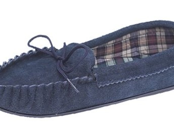 Ladies-Navy-Suede-Moccasin-Slippers-With-Tartan-Lining-and-Hardwearing-Sole-UK-size-6-0