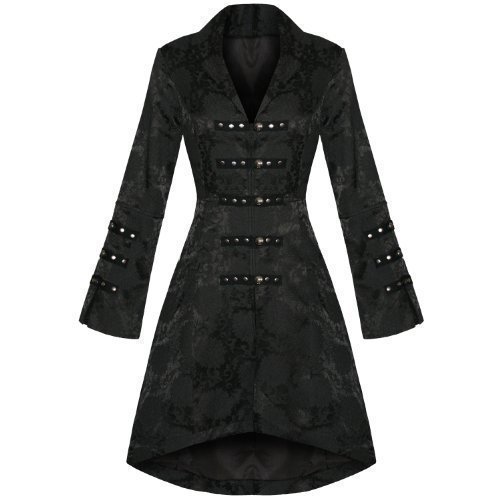 Ladies New Black Gothic Military Satin Steampunk Floral Brocade Jacket ...