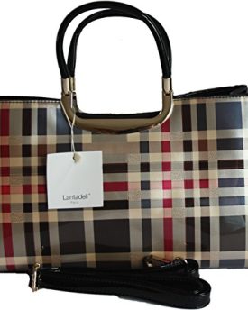 Ladies-Patent-Effect-Designer-Shoulder-Tote-bag-in-Coloured-Tartan-design-by-Lantadeli-Paris-0