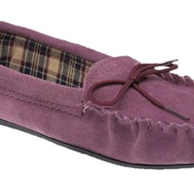 Ladies-Plum-Suede-Moccasin-Slippers-With-Tartan-Lining-and-Hardwearing-Sole-UK-size-6-0