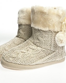 Ladies-Slippers-Womens-slipper-Boots-Faux-fur-lined-with-pom-pomsMEDIUM-UK5-65-0