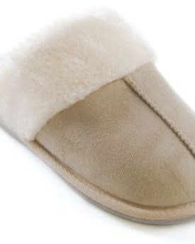 Ladies-SlumberzzZ-Microseuede-Fur-Cuff-Mule-Slipper-FT0739-UK-5-6-Beige-0