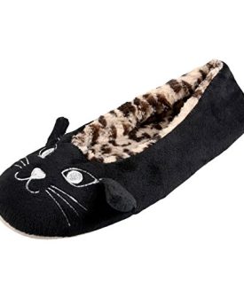 Ladies-Velour-Cat-Ballet-Style-Slipper-With-Leopard-Print-Inner-Black-UK-56-0