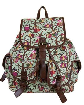 Ladies-Vintage-OwlPolka-Dots-Print-Canvas-Large-RucksackBackpack-Bag-Owl-Green-0