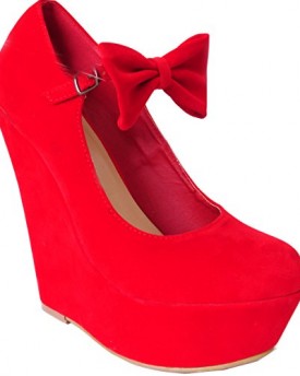 Ladies-Womens-Bright-Red-Bow-Detail-High-Heels-Platforms-Wedges-Shoes-Court-Ankle-Strap-3-8-UK6EURO39-0