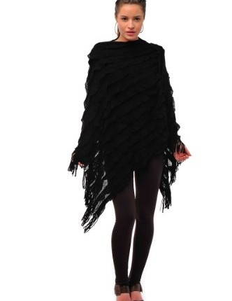 Ladies-knitted-Warm-Ruffle-Poncho-Fits-UK-8-10-12-14-16-Black-0