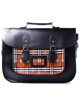 Large-Black-Satchel-Bag-with-Red-Tartan-Print-Pocket-0