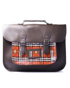 Large-Brown-Satchel-Bag-with-Red-Tartan-Print-Pocket-0